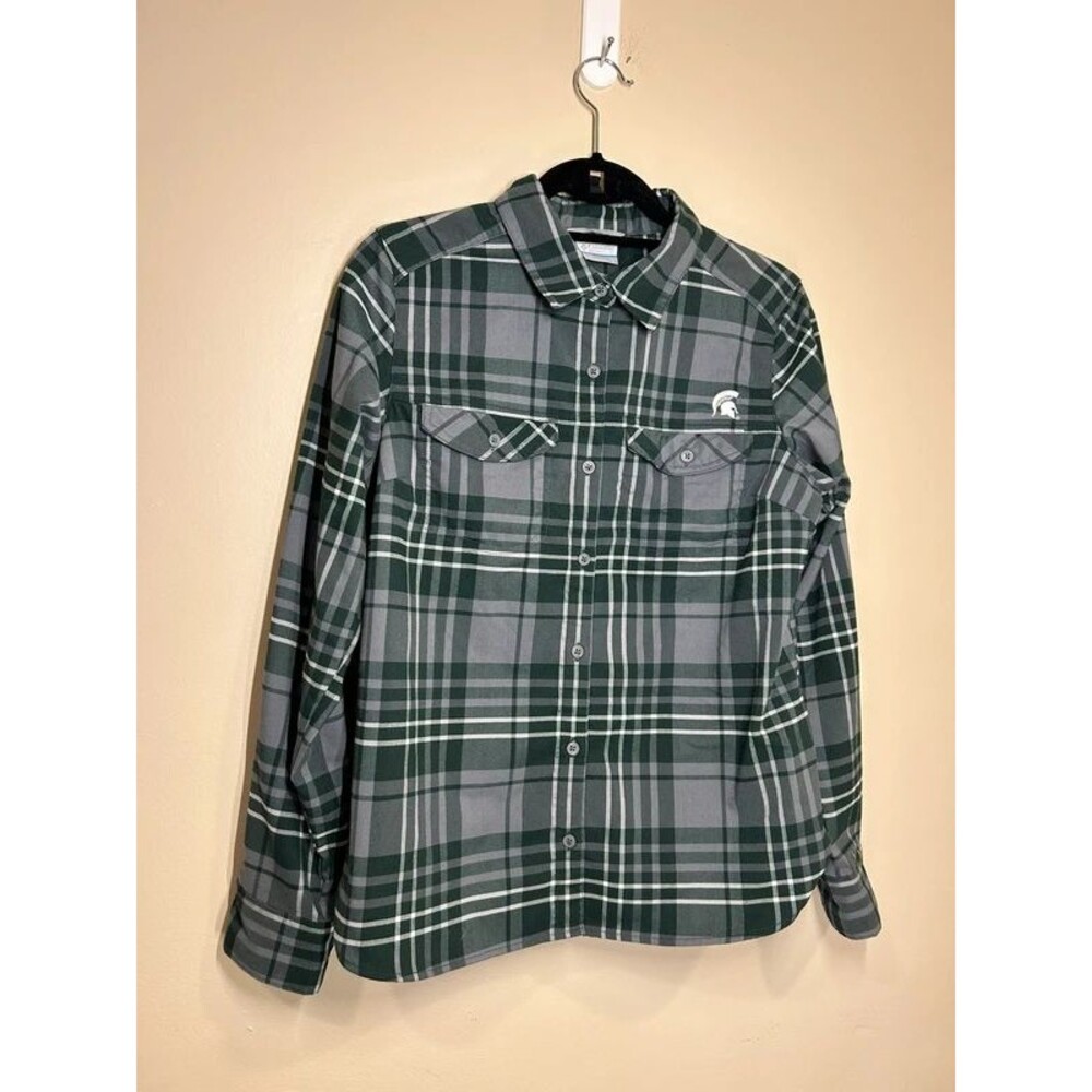 Columbia Sportswear Women's Green Grey Plaid Button Shirt Michigan State